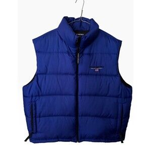 Vintage Polo Sport Men's Blue Down Puffer Vest Full Zip Stand-Up Collar XL